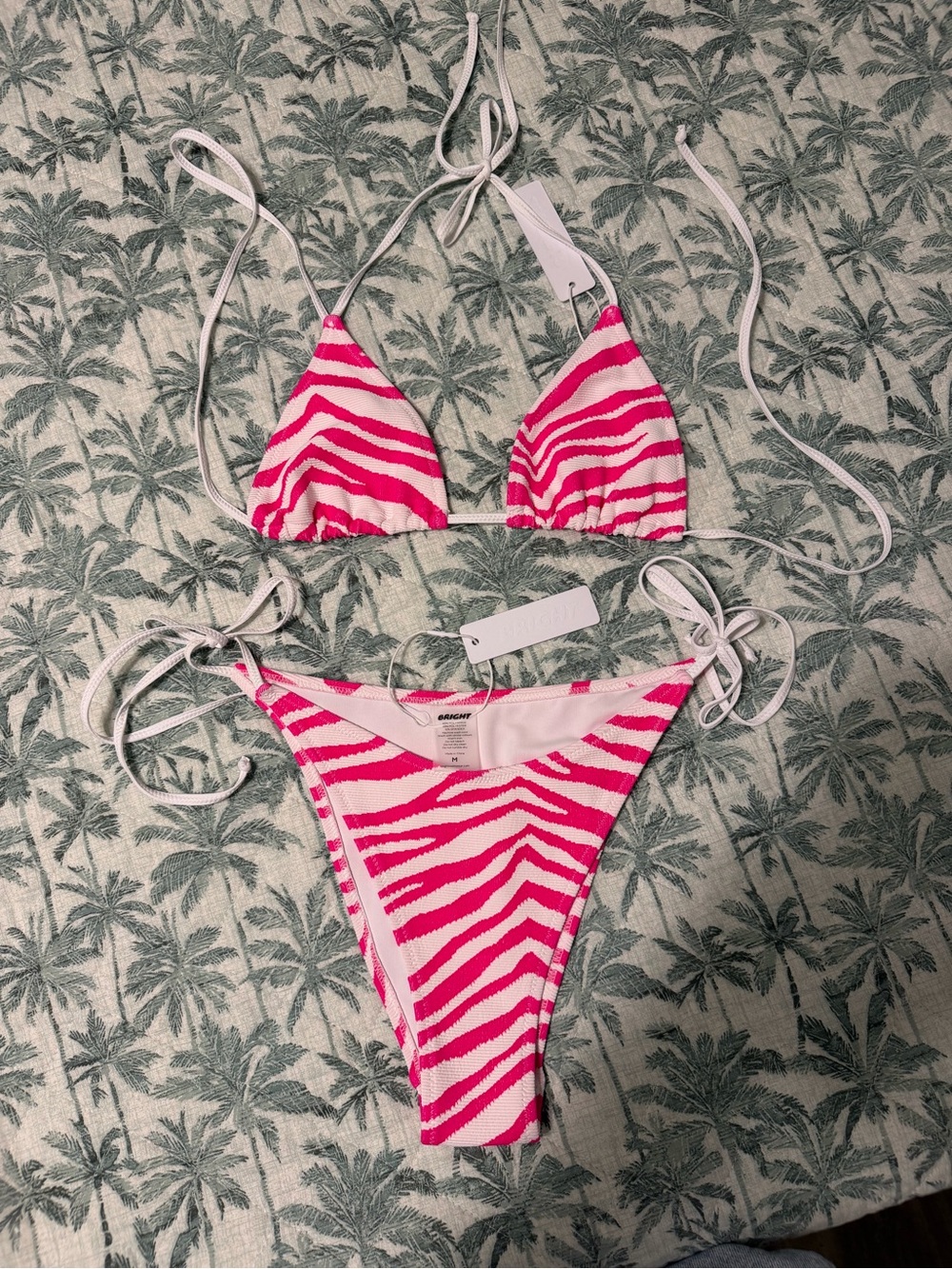 Bright Pink White Zebra-Stripe Triangle Bikini